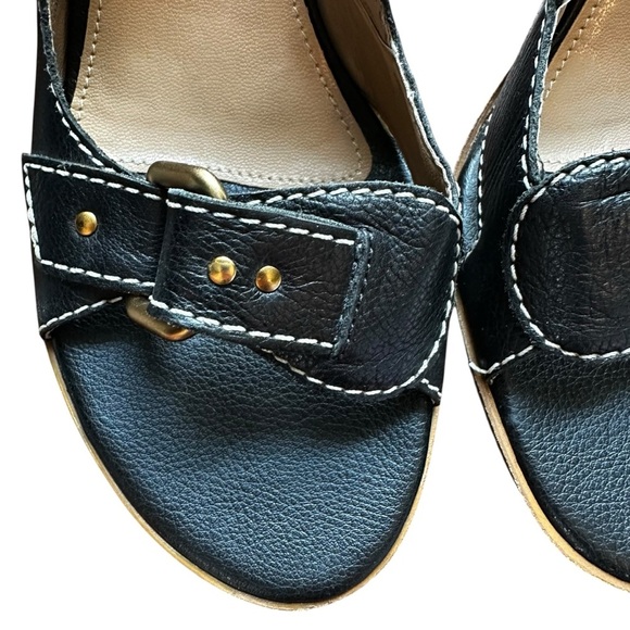 Franco Sarto Buckle Leather Black Heel Sandals 10M - Picture 7 of 10